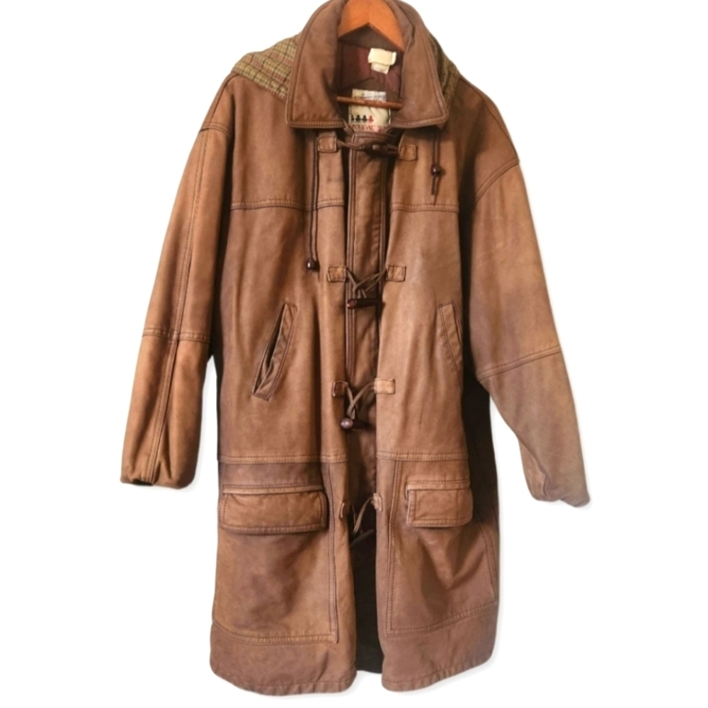 Vintage Genuine Leather Duffle Coat Jacket Men's Medium